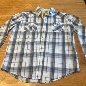 Men's Plaid Long Sleeve Shirt - Black and White